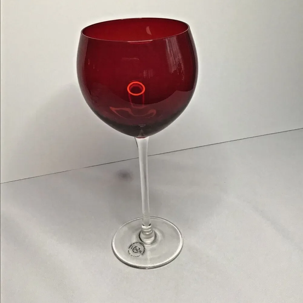 Lenox Holiday Gems (Set of 4) Ruby Red Balloon Crystal Wine Glasses 8 7/8